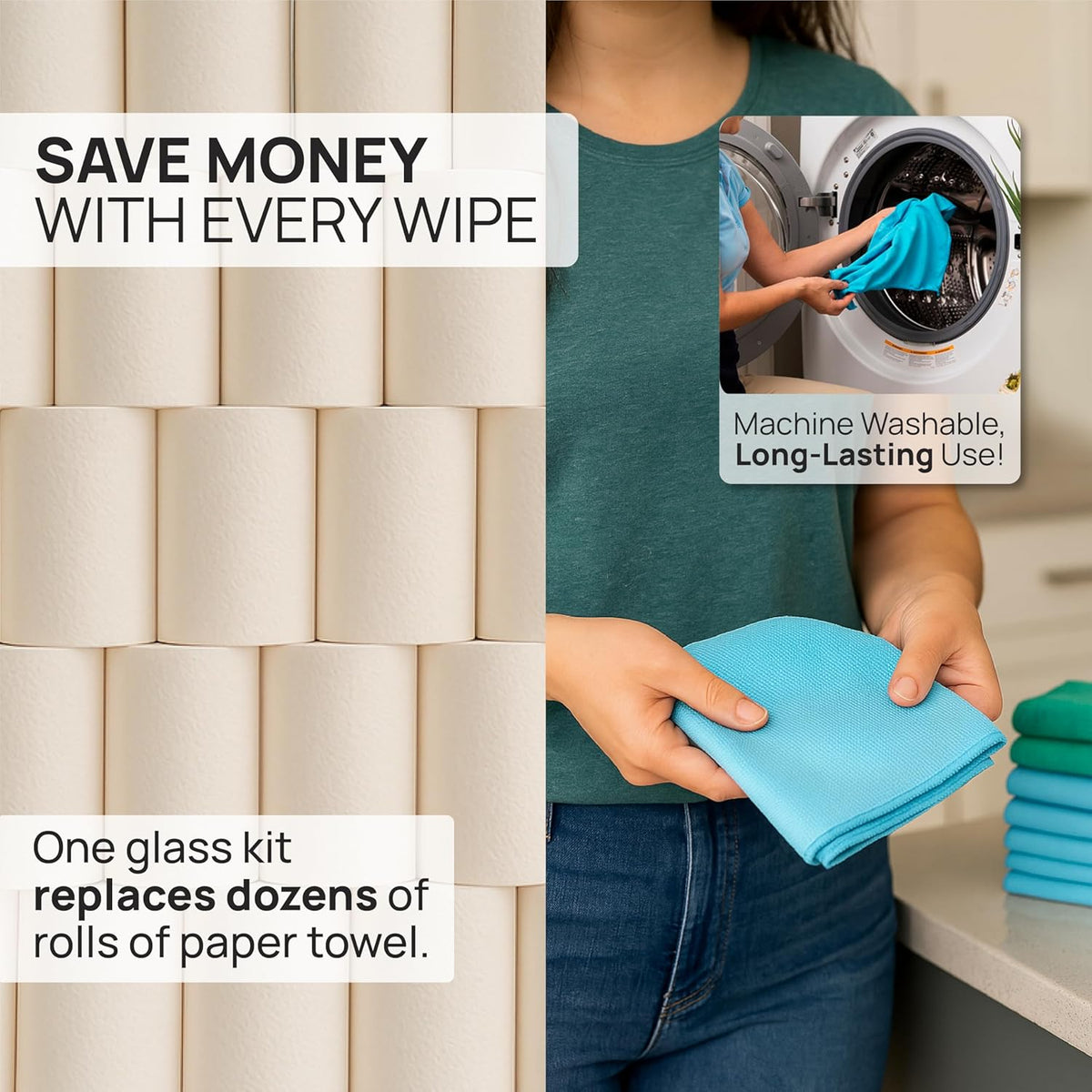 Claro 2 Step Glass Cleaning Cloth 8-Pack – Green Wet & Blue Dry Microfiber Towels Cleaning for