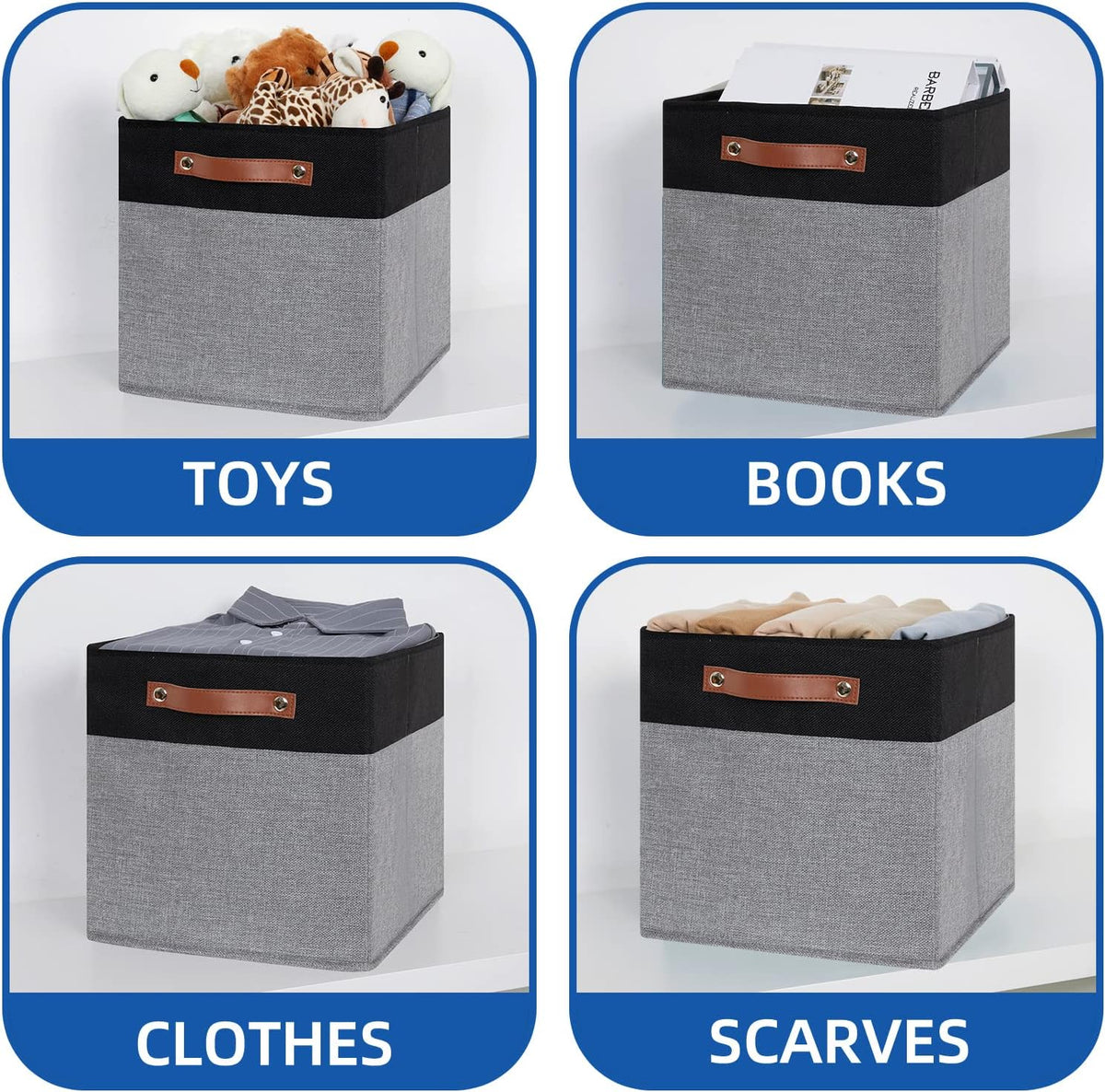 Temary Fabric Cube Storage Bins 12 Inch Decorative Storage Cubes Baskets 4 Pack Foldable Cube