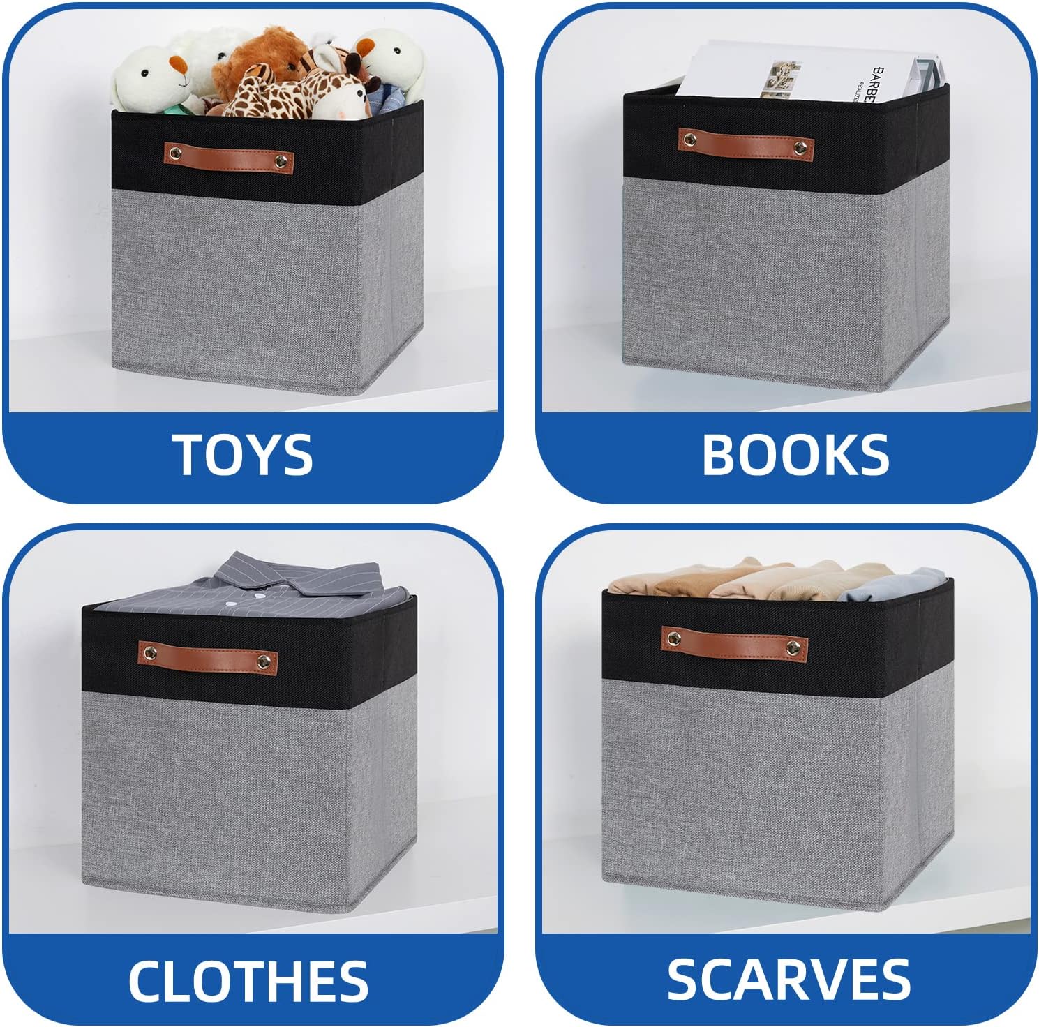 Temary Fabric Cube Storage Bins 12 Inch Decorative Storage Cubes Baskets 4 Pack Foldable Cube