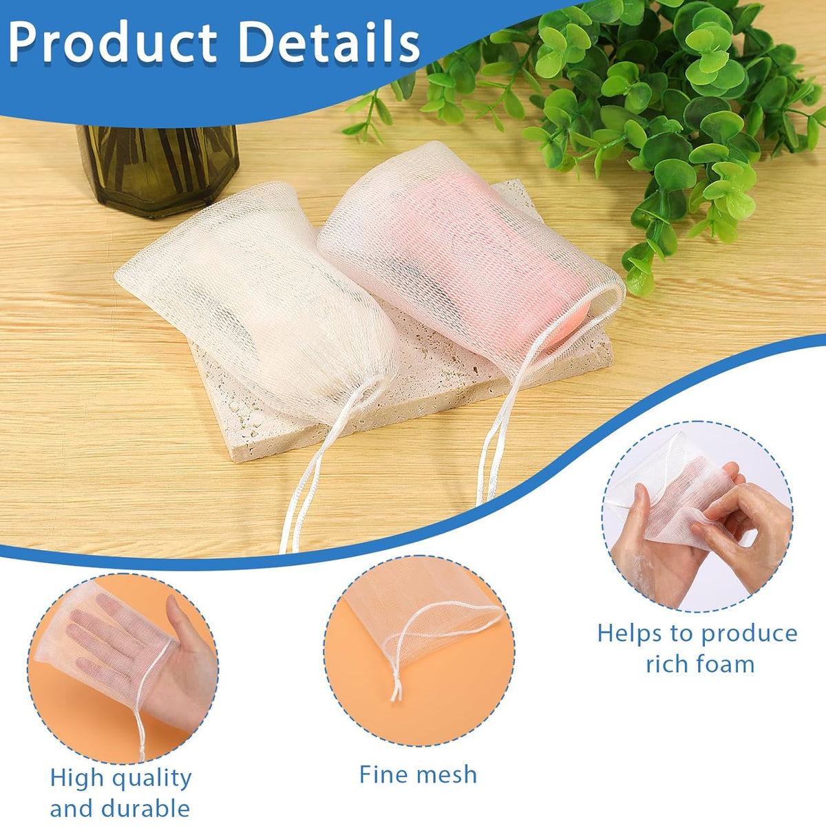 Mozeat Lens 20 PCS Exfoliating Mesh Soap Saver Pouch Bag Mesh Soap Bag Handmade Soaps Bubble Meshs