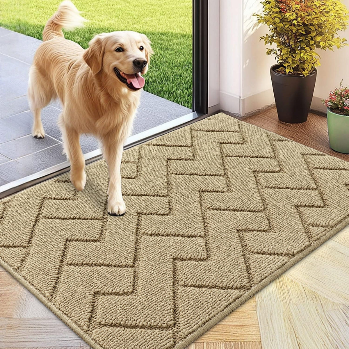hicorfe Front Door Mat Outside Entrance,24"x35" Absorbent Muddy Dirt Resist Welcome Door Mats
