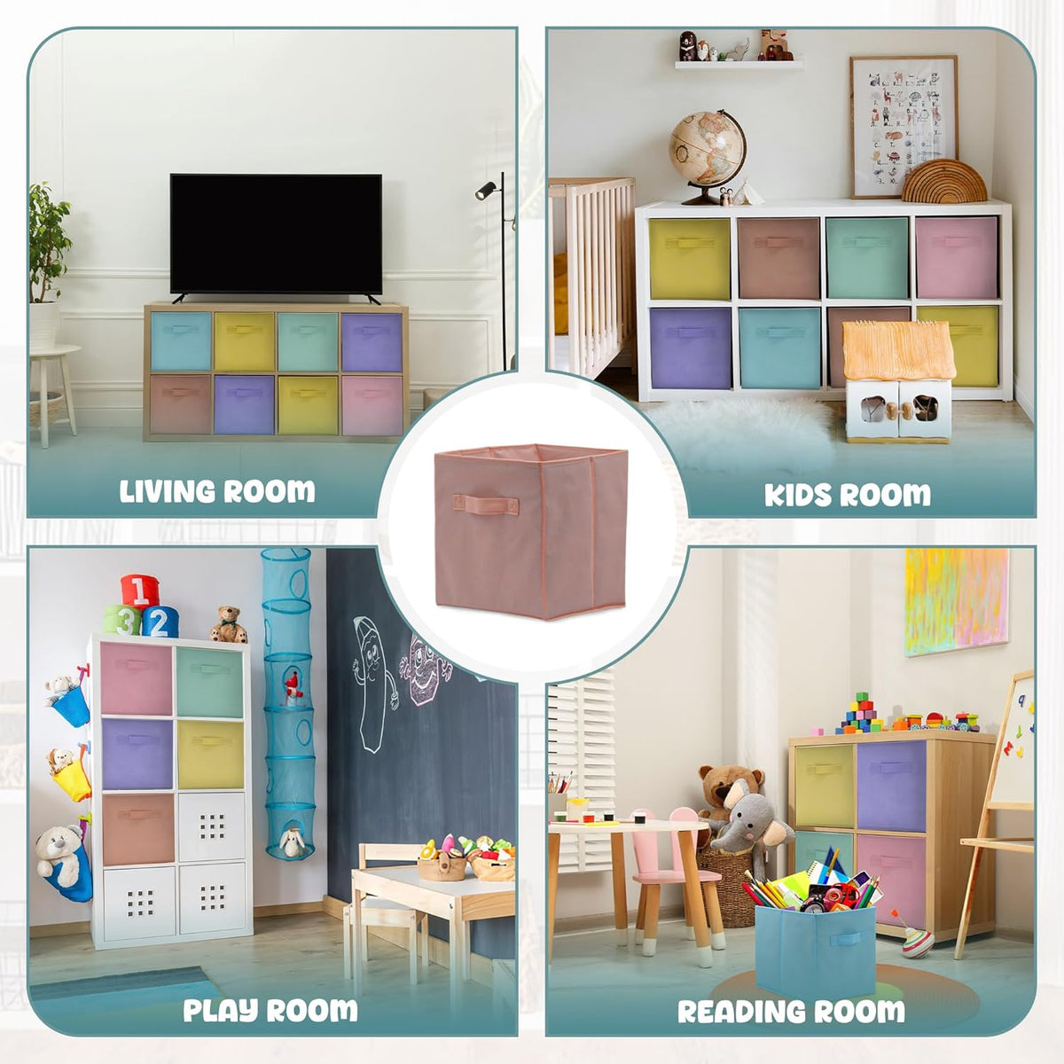 4E's Novelty 6 Pack 11 Inch Pastel Color Storage Foldable Cube Bins, Colorful Storage Baskets For