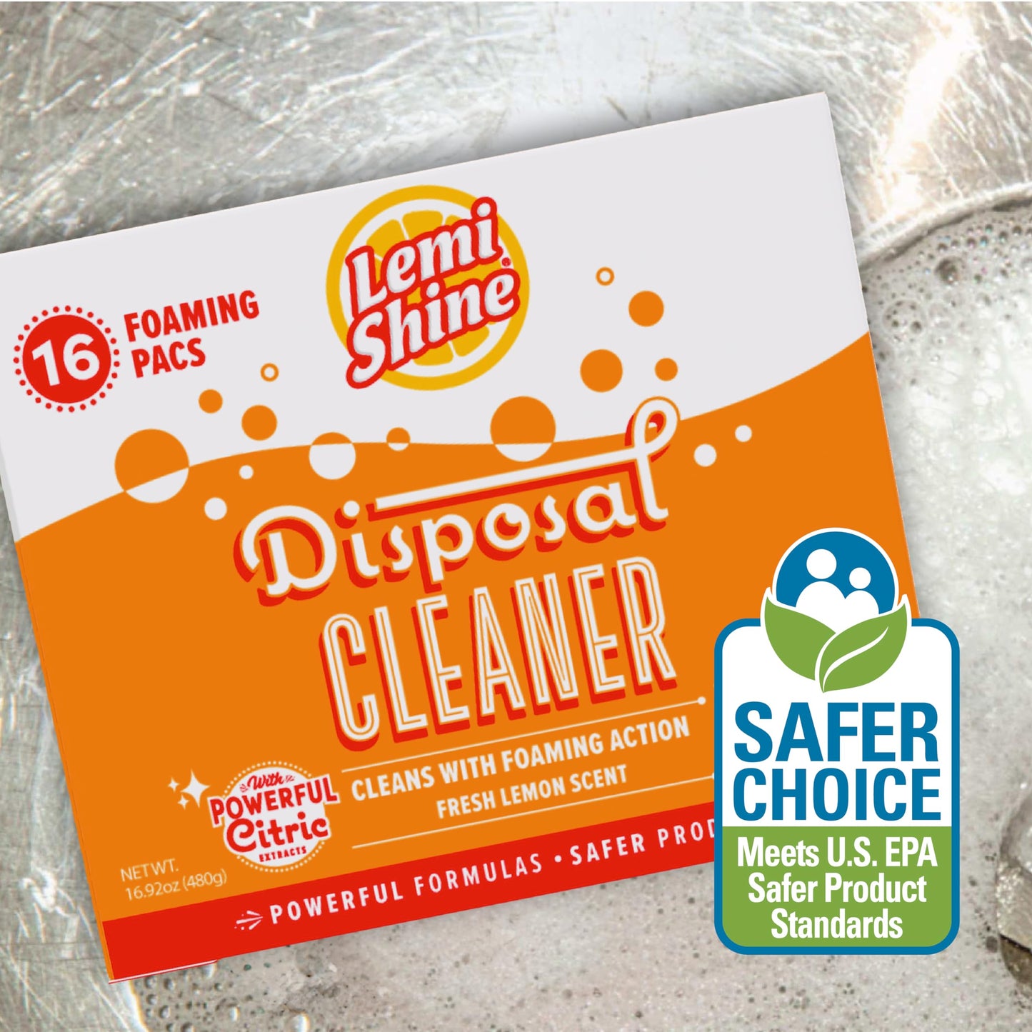 Lemi Shine foaming garbage disposal cleaner, lemon, 16-pack – view 5