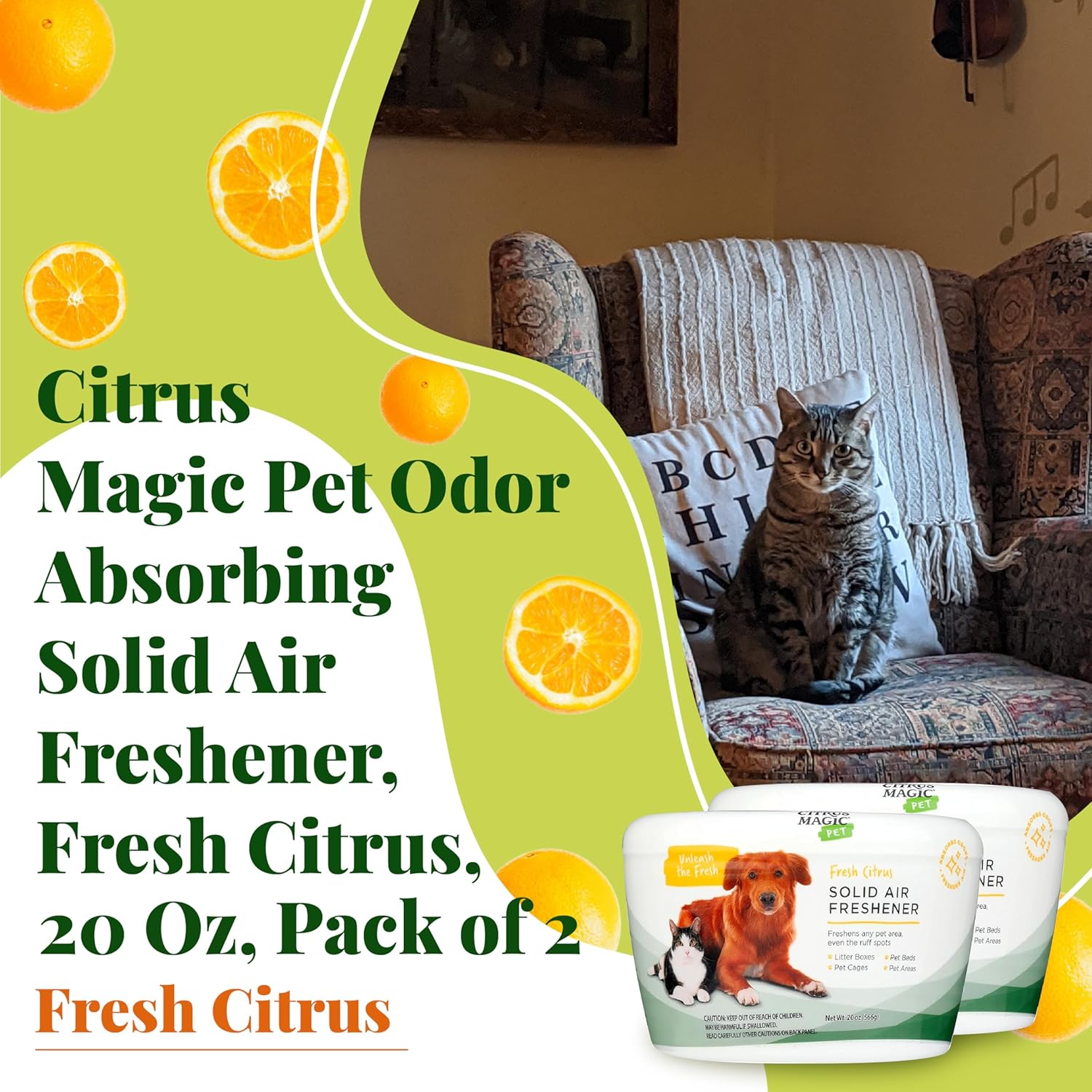 Citrus Magic Pet Solid Air Freshener, Pet Odor Eliminator for Home, Odor Absorber for Dog & Cat