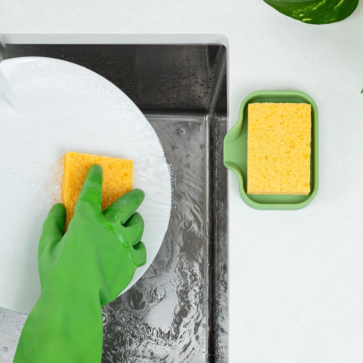 Zulay Small Silicone Sponge Holder (4.9x3.3”) – Space-Saving Sink Organizer Tray for Sponge, Soap