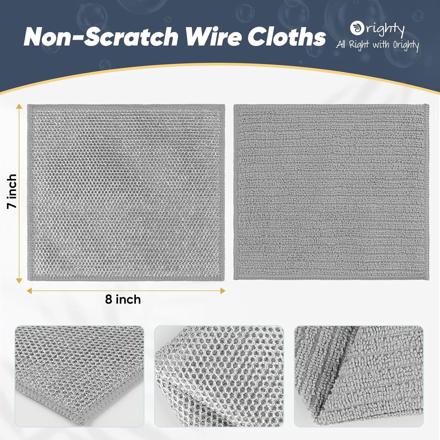Orighty Multipurpose Wire Dishwashing Rag 12 Pcs, Upgraded Double-Layer Non-Scratch Wire Dish