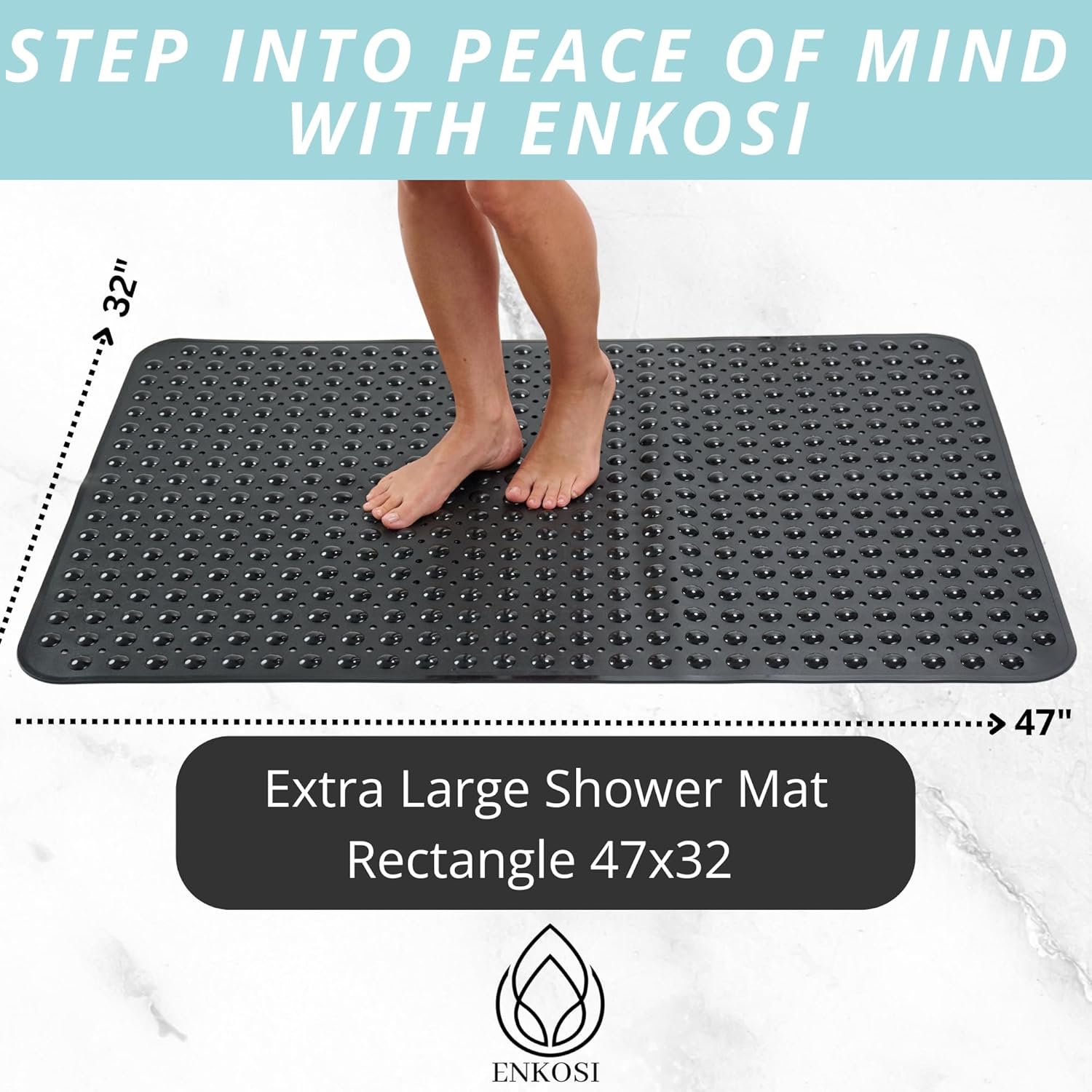 ENKOSI Extra Large Shower Mat Non Slip - 47 x 32 inch - XL Bathroom Shower Mat - Large Shower Matts