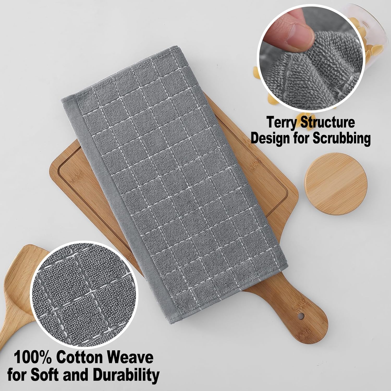 Homaxy 100% Cotton Terry Kitchen Dish Cloths, Ultra Soft and Absorbent Dish Towels for Kitchen
