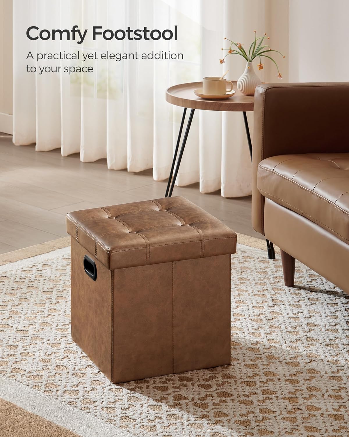 SONGMICS Mazie Collection - 15 Inches Ottoman with Storage, Footstool, Storage Ottoman with Metal