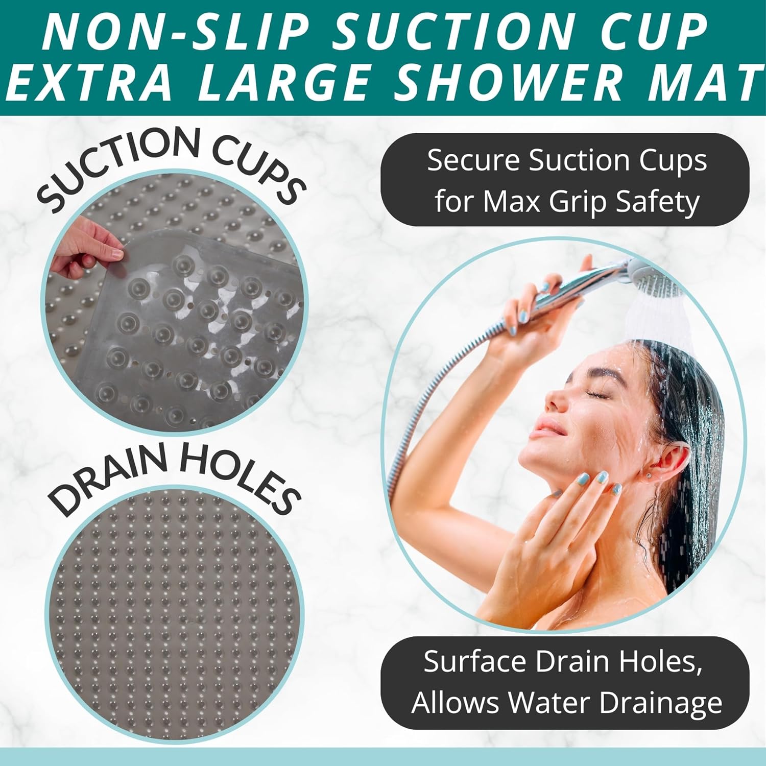 ENKOSI Extra Large Square Non Slip Shower Mat - 31 x 31-inch XL Bathroom Shower Mat - Square Shower