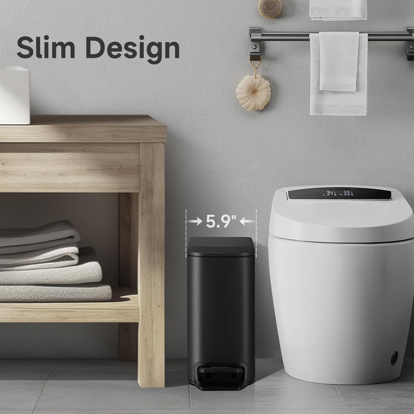 TIPGO Slim Bathroom Trash Can with Lid Soft Close, Step Pedal, 6 Liter / 1.6 Gallon Stainless Steel