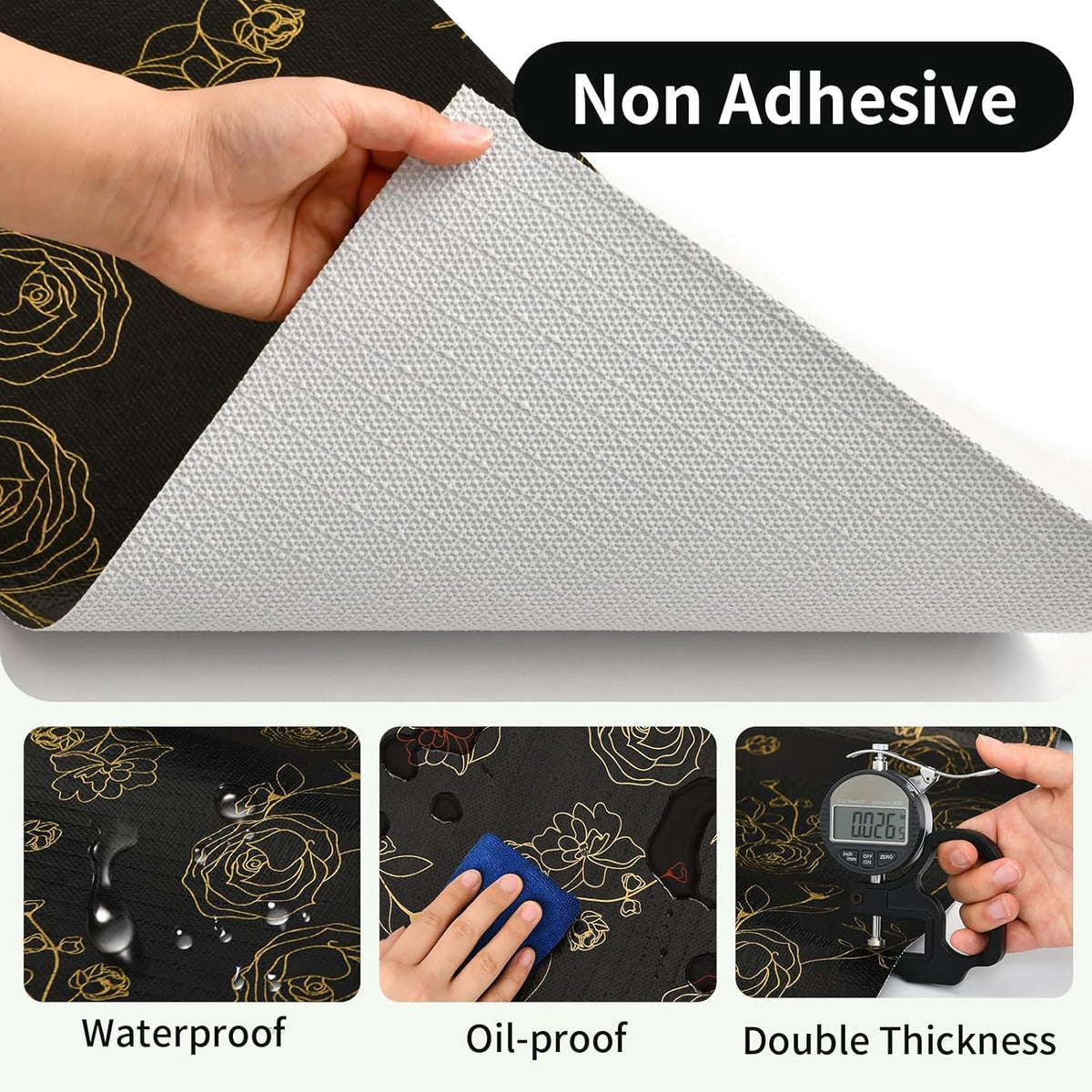 Shelf Liners for Kitchen Cabinets 12in x 30FT Non Adhesive Drawer Liner Black Floral Thickened