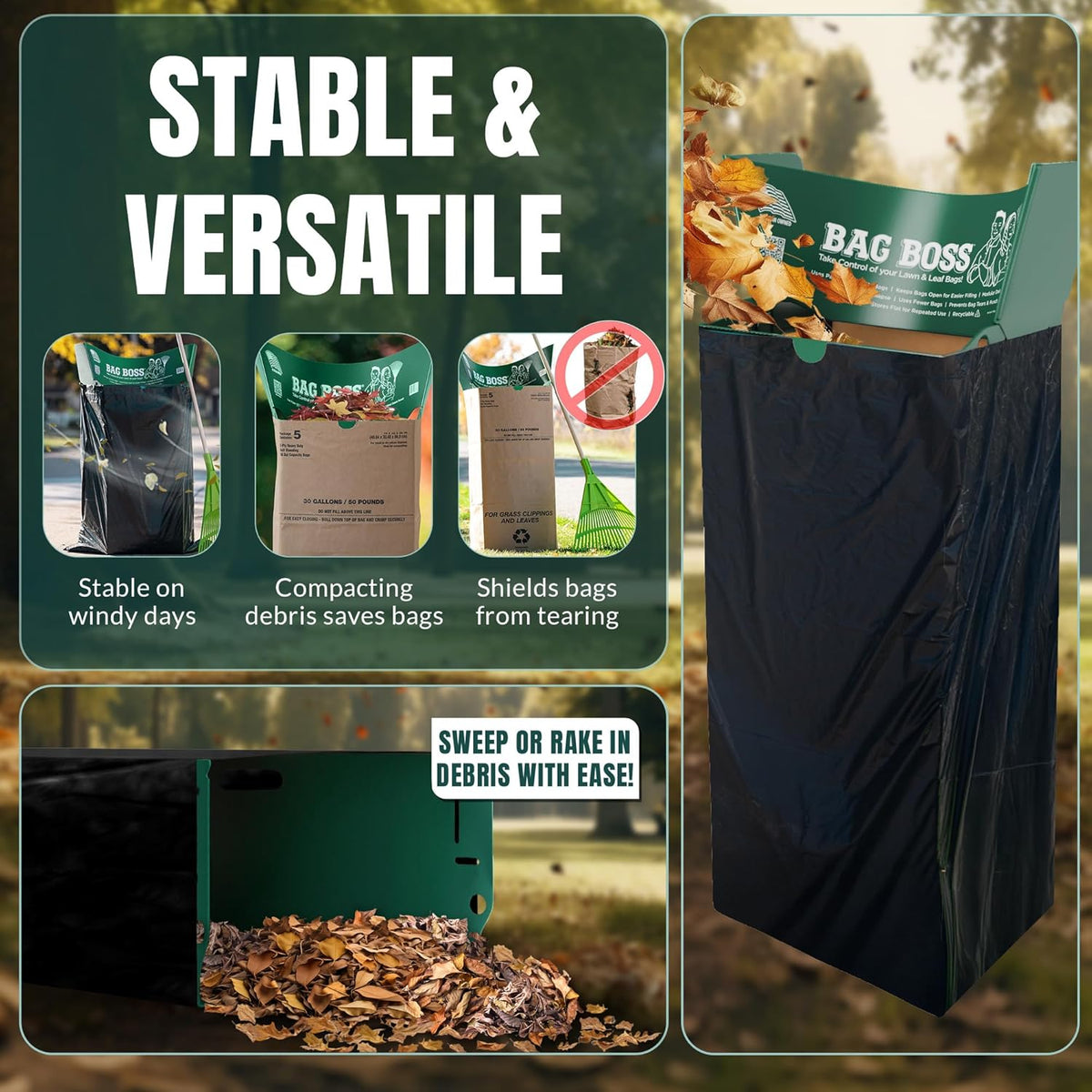 Lawn & Leaf Bag Holder Stand | Fits 33-55 Gallon Paper or Plastic Yard Waste Bags | Foldable Trash