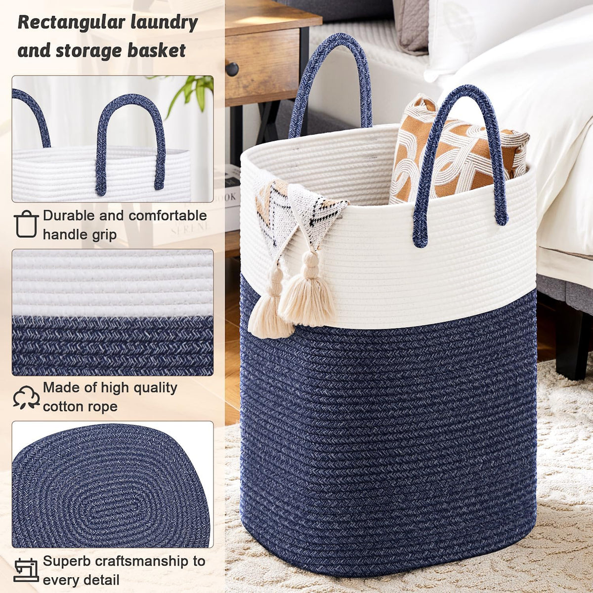Laundry Basket,Woven Cotton Rope Laundry Hamper,Versatile Storage for Dirty Clothes,Baby Toys,and