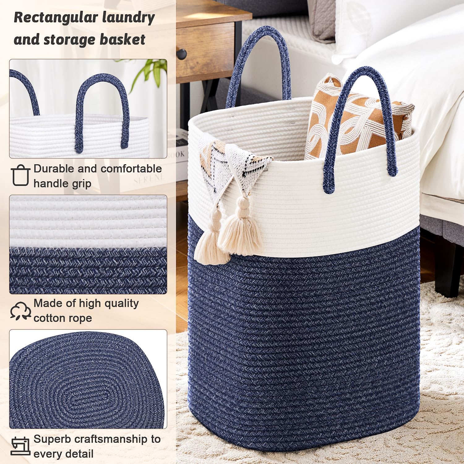 Laundry Basket,Woven Cotton Rope Laundry Hamper,Versatile Storage for Dirty Clothes,Baby Toys,and