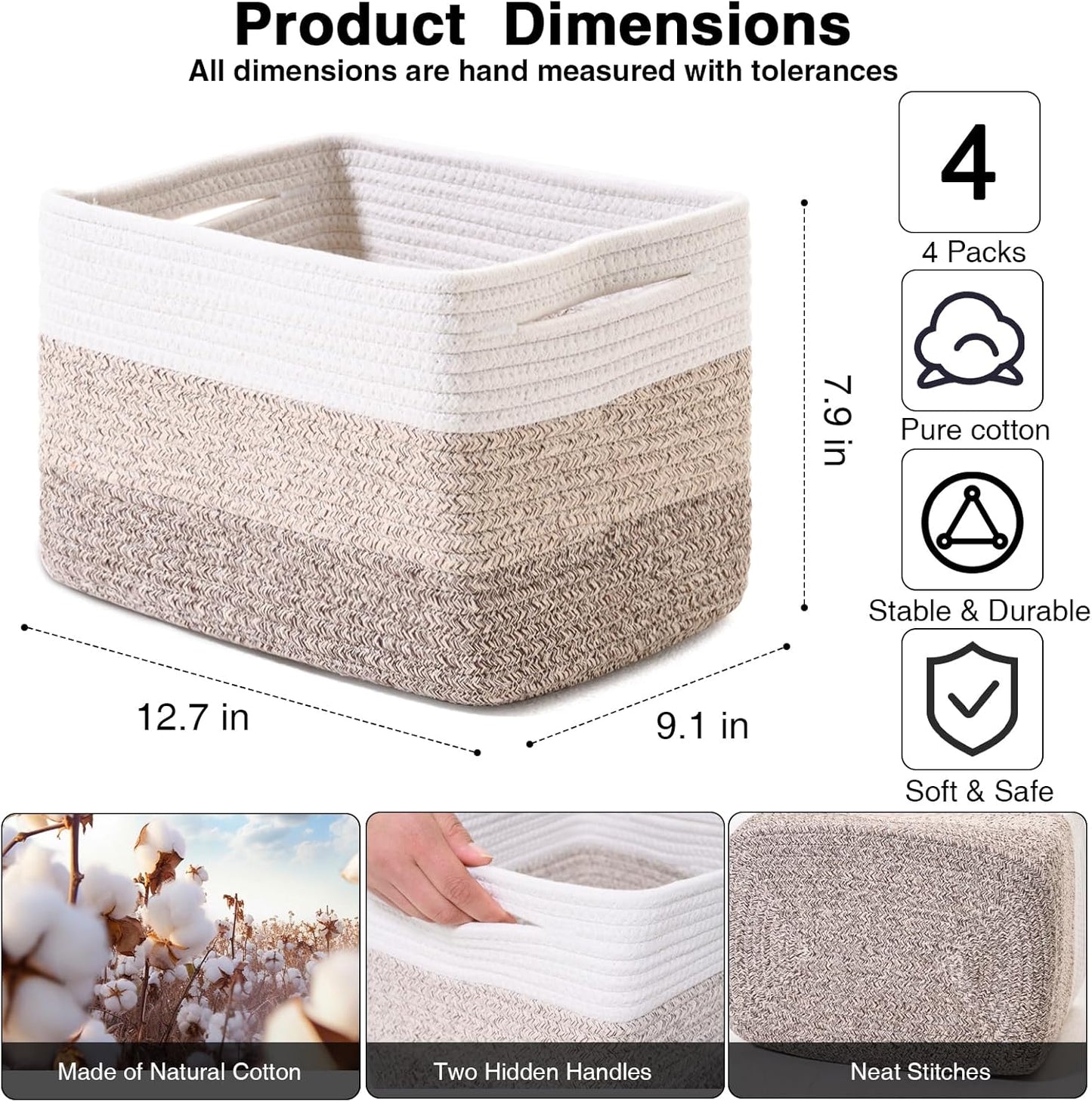 Small Storage Baskets for Organizing Shelves, Woven Cotton Rope Basket for Storage, Cute