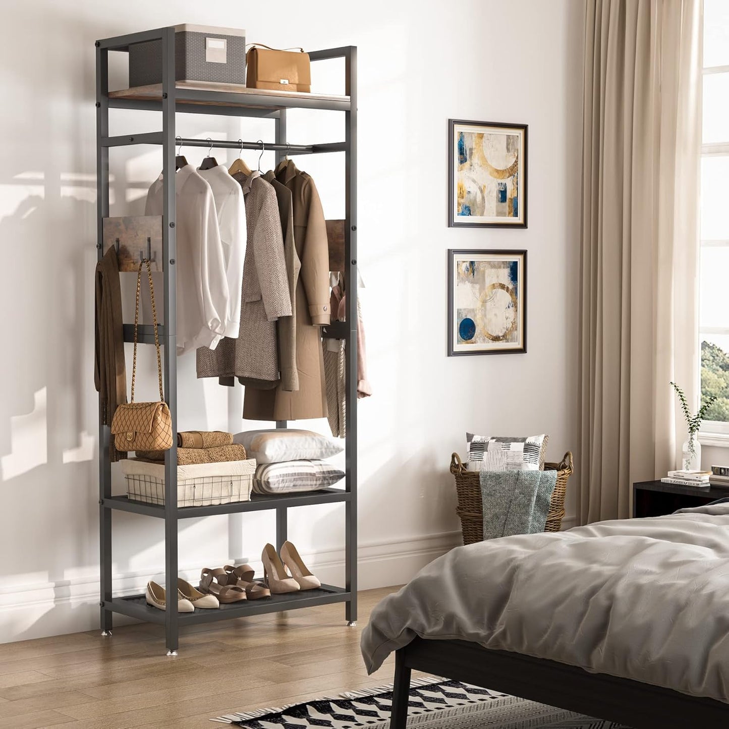 Tribesigns Small Heavy Duty Clothes Rack with Shelf and Hanging Rod, Freestanding Closet Organizer