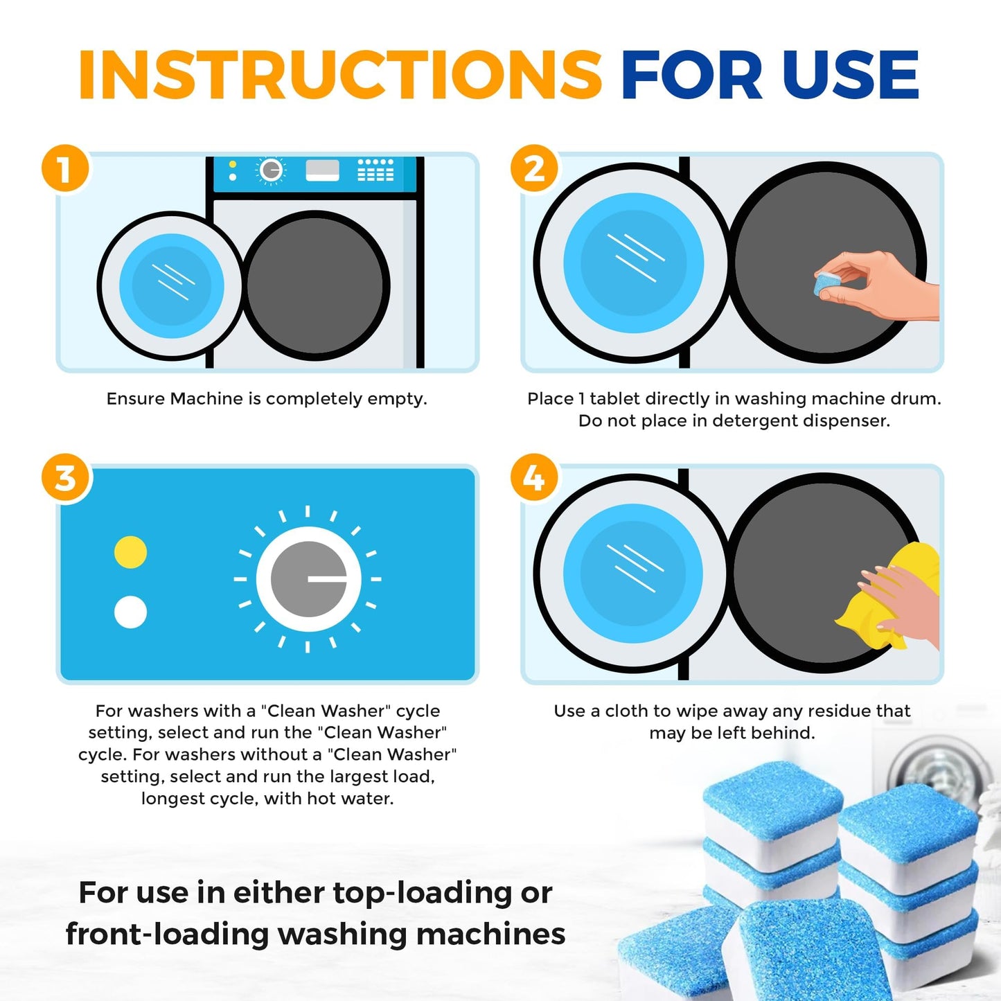 Washing Machine Cleaner Tablets 24 pack Powerful Descaler -Deep Cleaning for HE Front Loader & Top