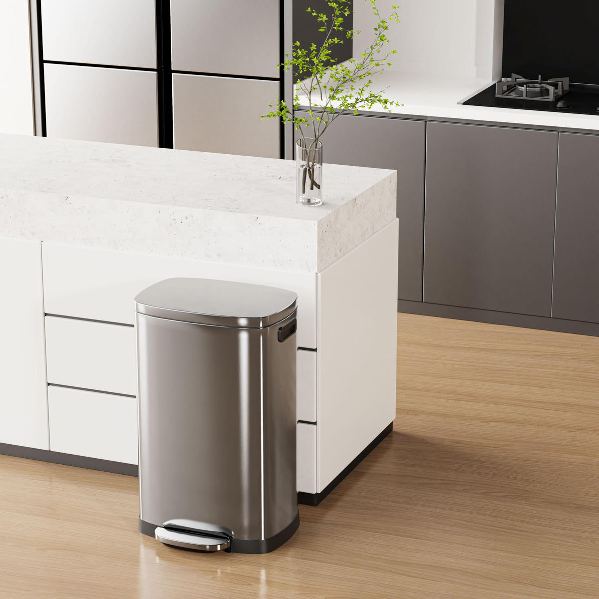 ELPHECO Kitchen Trash Can with Lid 13 Gal Stainless Steel Pedal Garbage Can