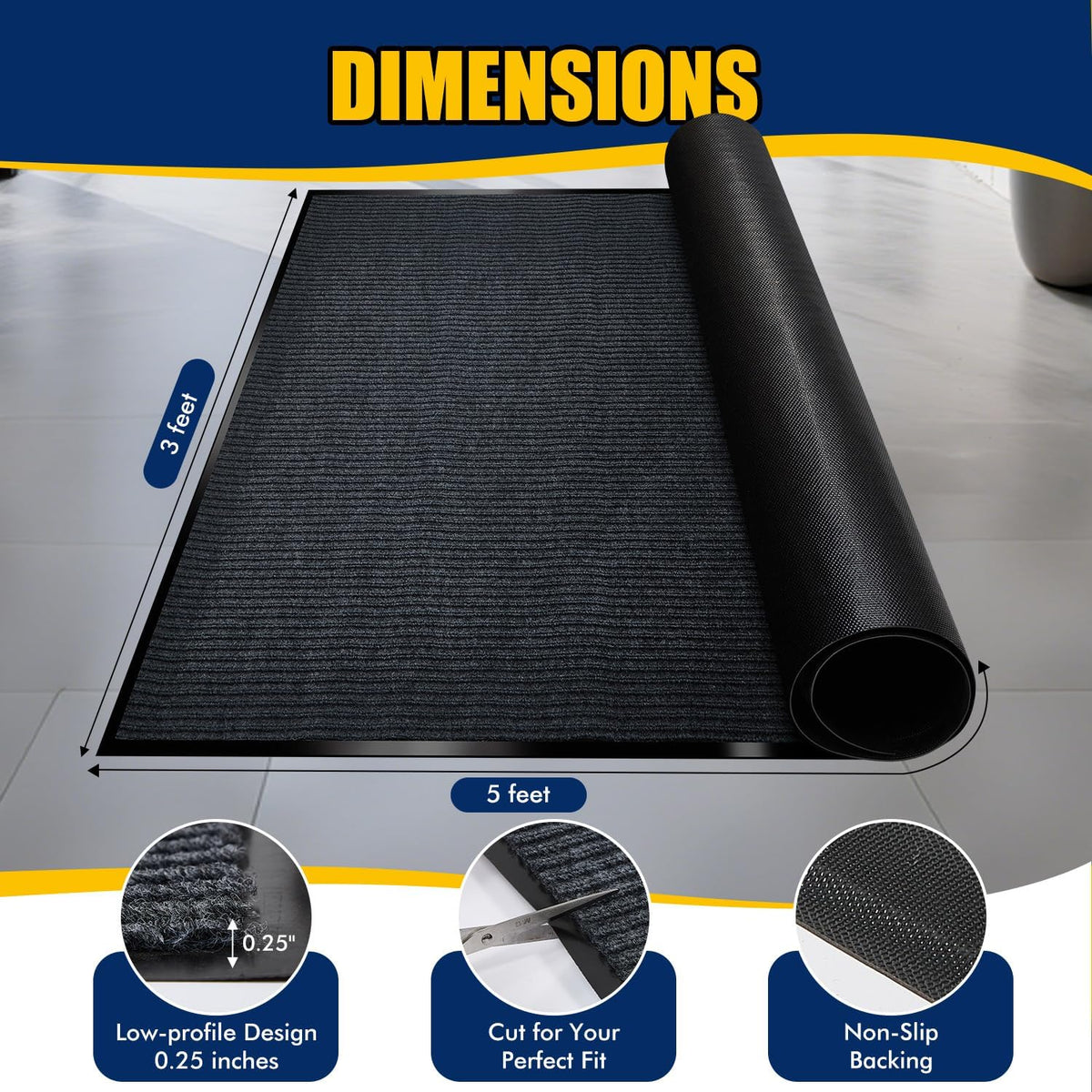 Entrance Mat for Home or Office - 3 x 5 Feet, Carpeted Indoor/Outdoor Entry Mat - Absorbent, Slip