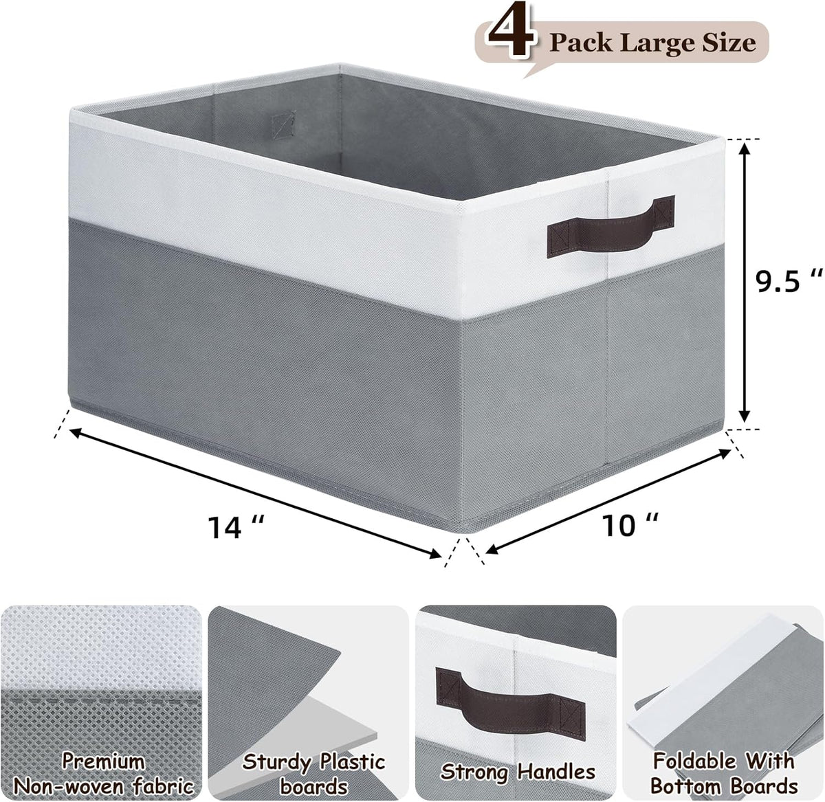 4 Pack Large Closet Storage Baskets Bins for Shelves | Fabric Closet Organizers and Storage with