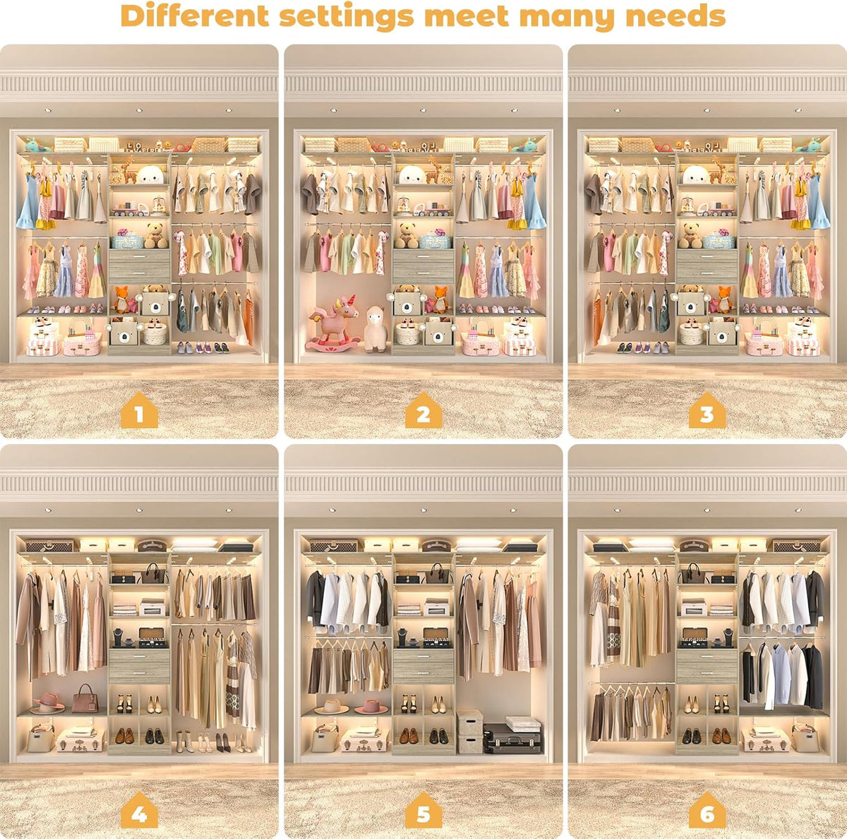 Closet System - 4.75-8FT Closet Organizer System with Wooden Drawers & Cube Storage Organizer, Up