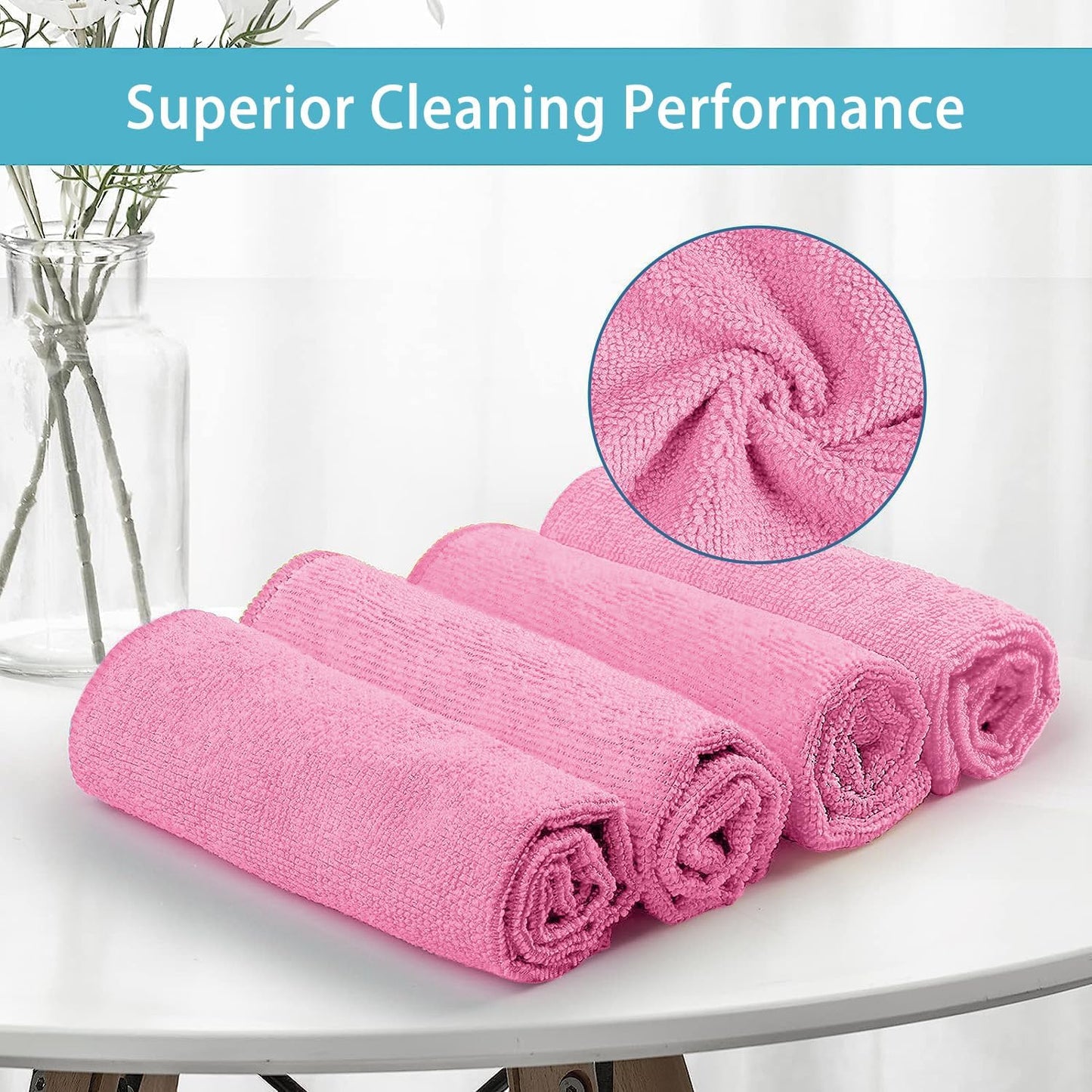 HOMEXCEL Pink Microfiber Cleaning Cloth, 50 Pack Cleaning Towels for Kitchen, Lint Free
