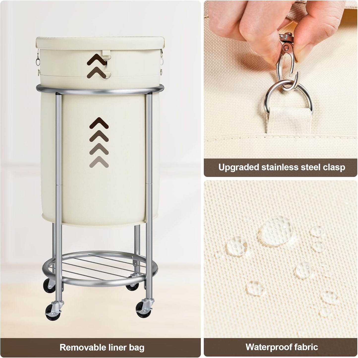 ELYKEN Laundry Hamper with Wheels, 110L Rolling Laundry Basket, Round Laundry Cart with Steel Frame