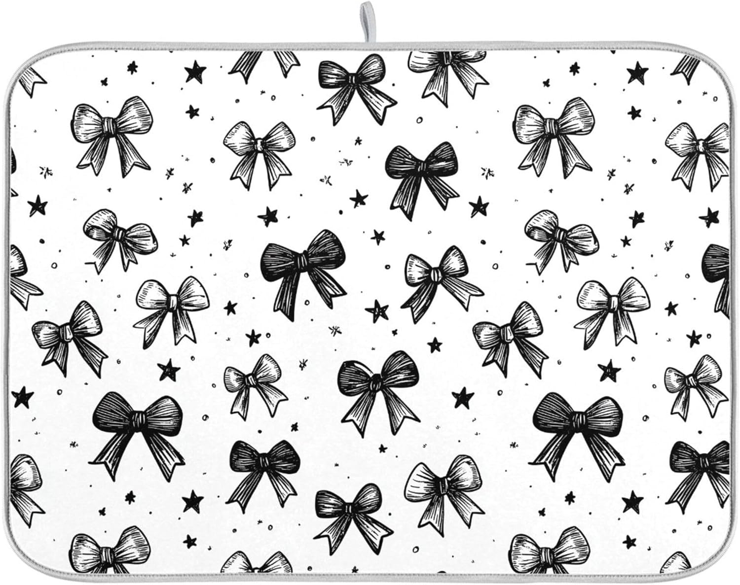 Black White Bowknot Dish Drying Mat for Kitchen Countertop 18x24 Rectangle Bow Large Drying Mat