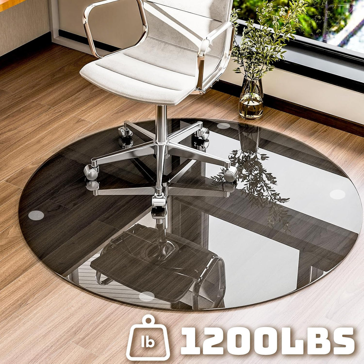 55" x 55" Round Tempered Glass Chair Mat for Carpet & Hardwood, Heavy-Duty Glass Floor Mat for