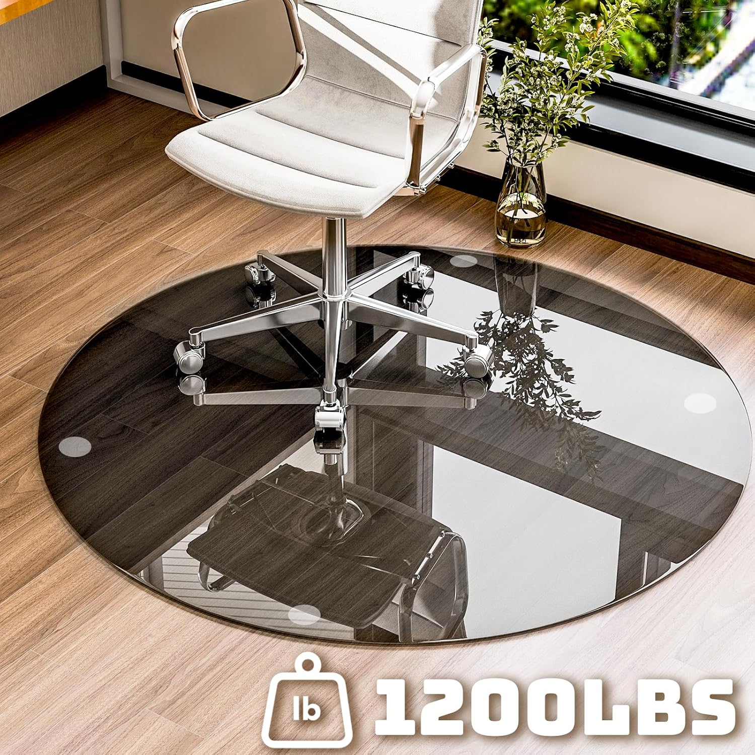 55" x 55" Round Tempered Glass Chair Mat for Carpet & Hardwood, Heavy-Duty Glass Floor Mat for