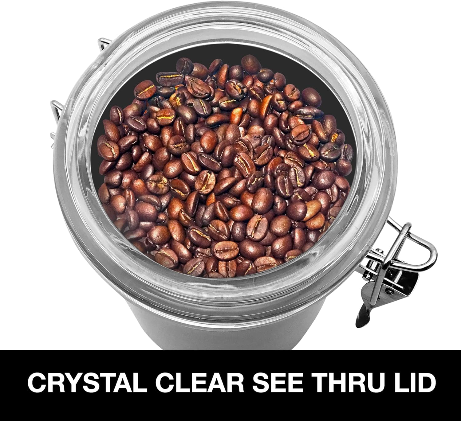 Oggi Stainless Steel Kitchen Canister 62 fl oz - Airtight Clamp Lid, Clear See-Thru Top - Ideal for
