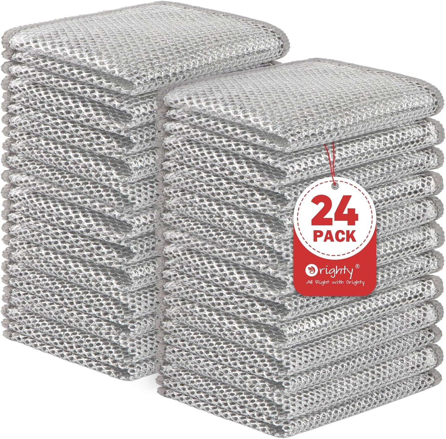 Orighty 24 Pcs Multipurpose Wire Dishwashing Rag, Non-Scratch Wire Dish Cleaning Cloths for Wet and