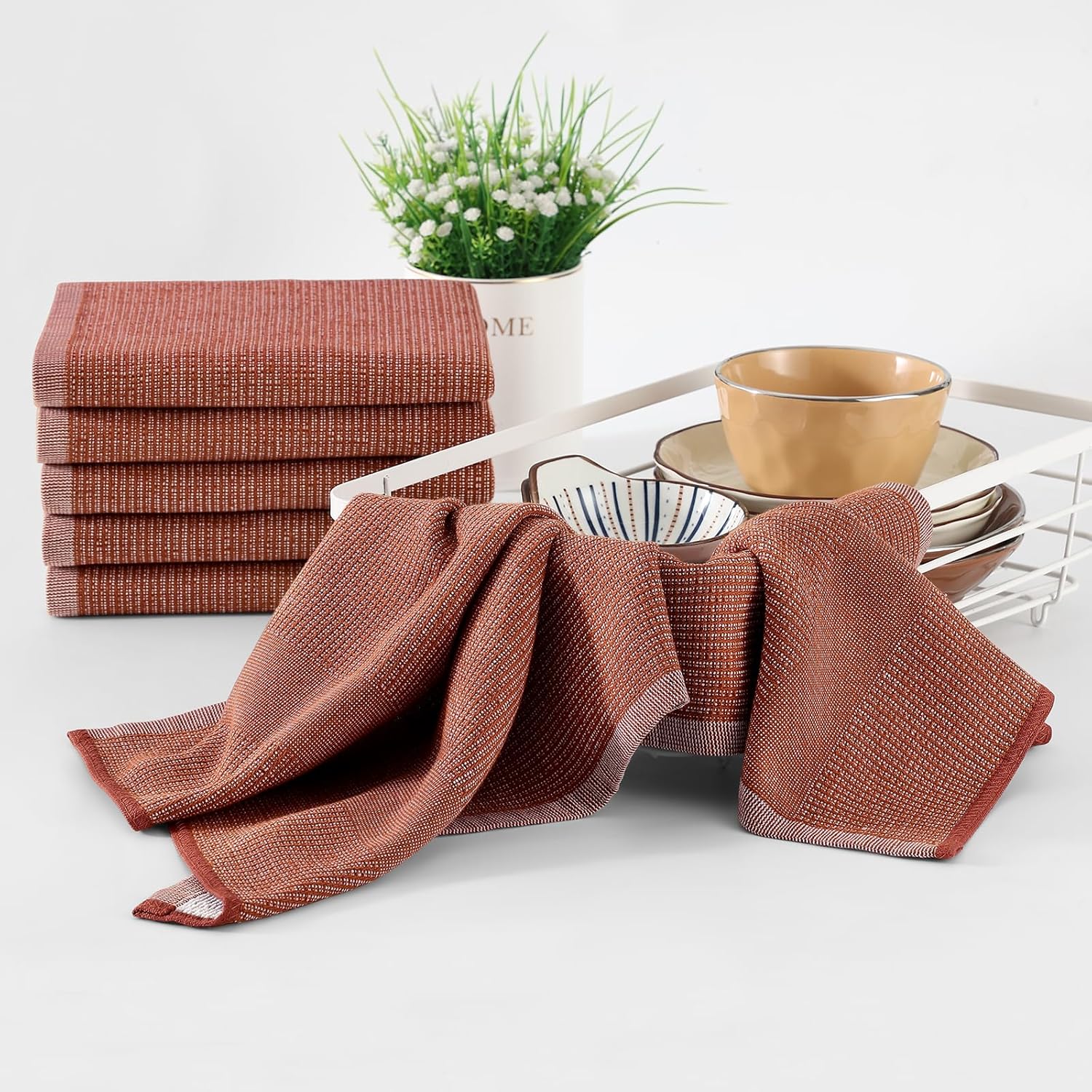 Homaxy Premium Kitchen Towels(18”x 28”, 8 Pack), Large Cotton Kitchen Hand Towels, Flat and Terry