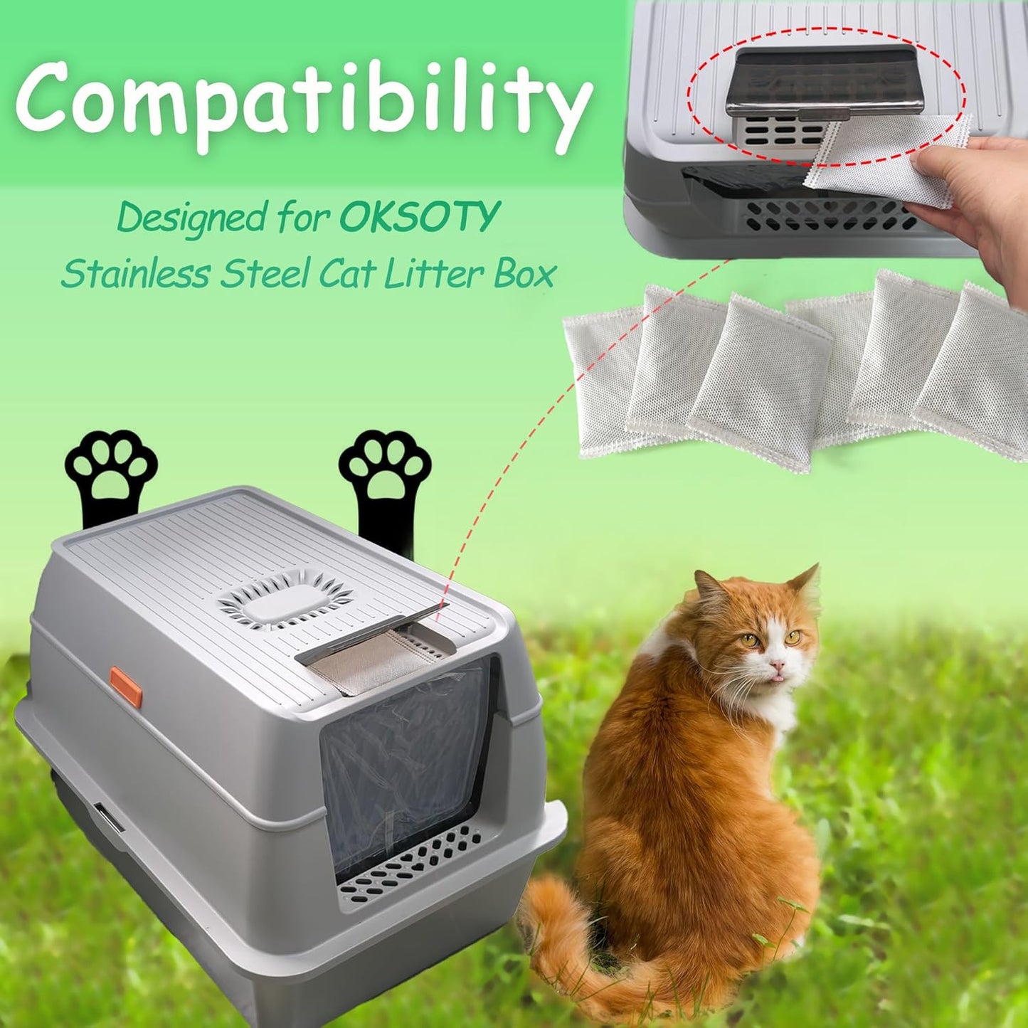 Activated Charcoal Odor Absorber Bags Compatible with OKSOTY Stainless Steel Cat Litter Box