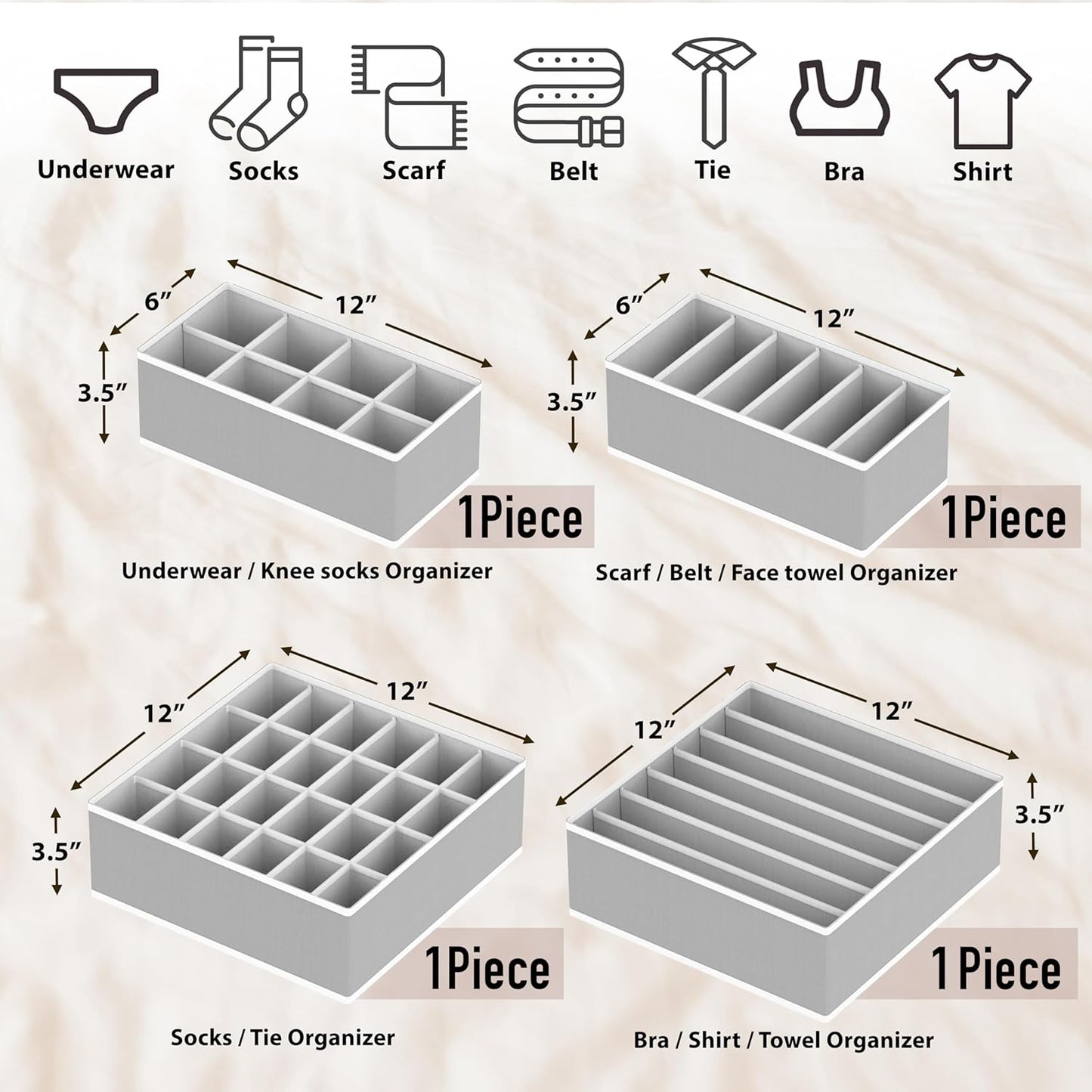 Simple Houseware 4-Pack Drawer Organizer Set - Closet Dividers for Underwear, Socks, Bras, Scarves