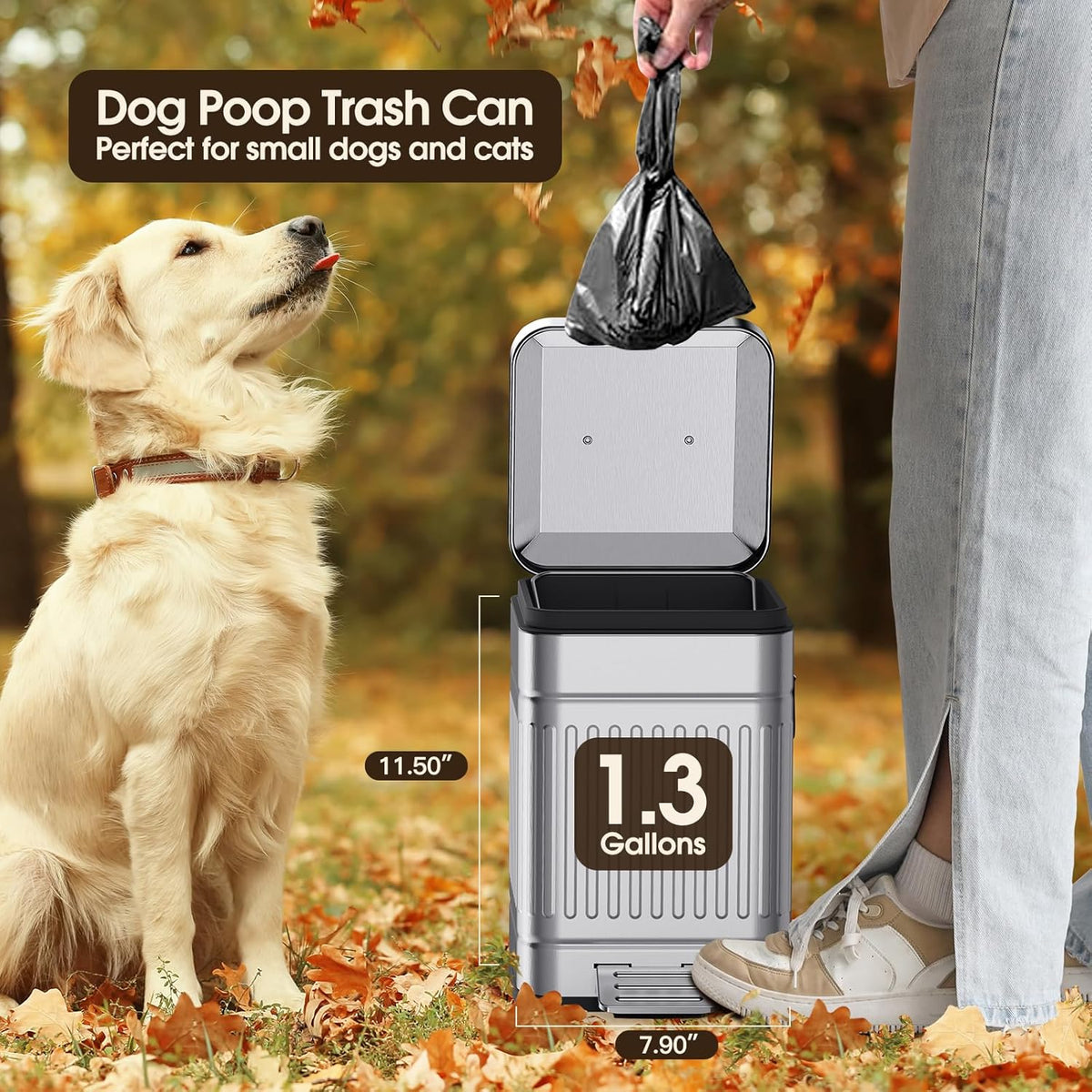 CEROELDA Small Trash Can with Lid-5L/1.3 Gal,Outdoor Dog Poop Garbage Can-Farmhouse Retro Metal