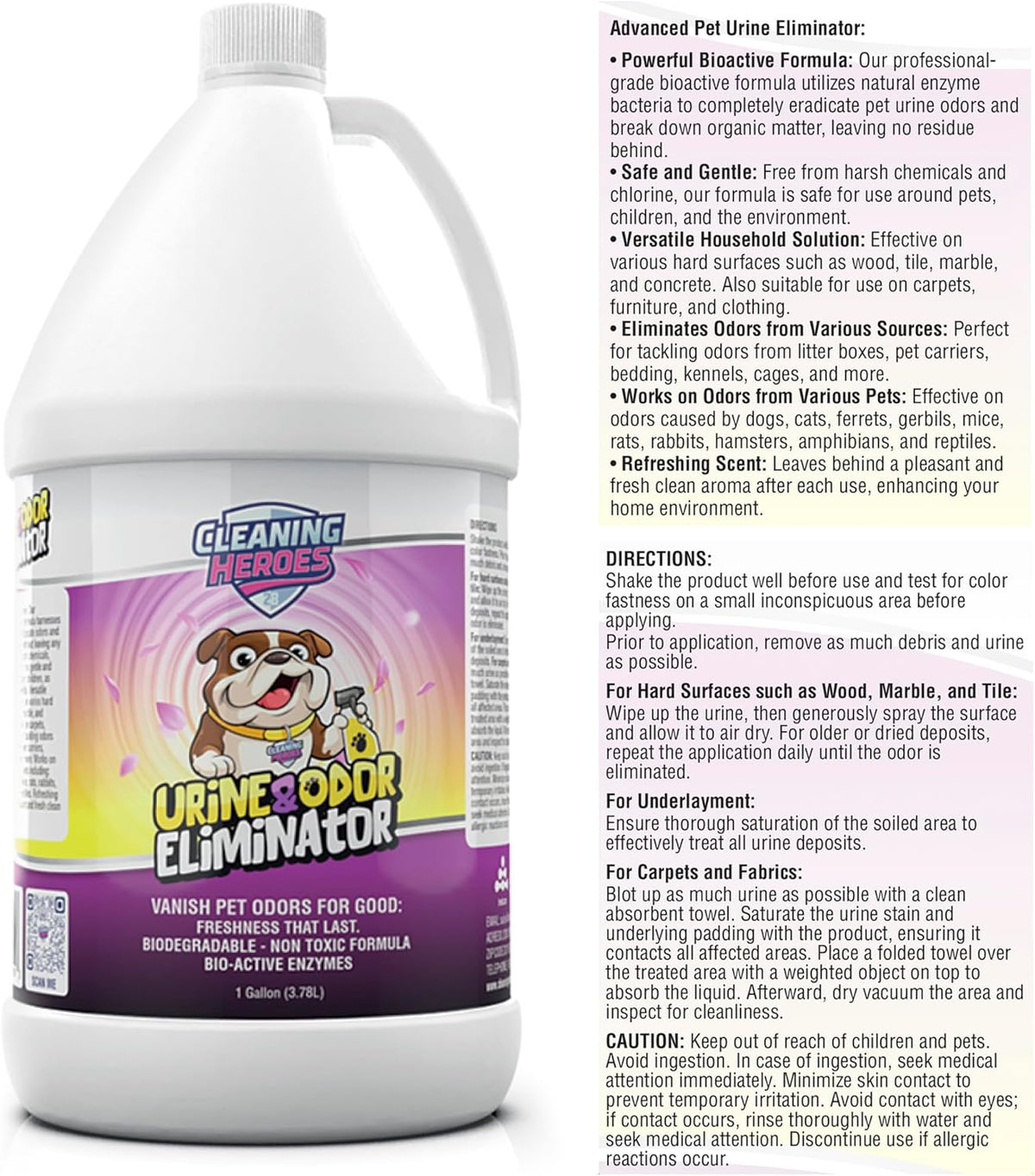 Pet Carpet Cleaner & Urine Odor Eliminator for Strong Odor - 128oz Enzyme Cleaning Spray for Cat &