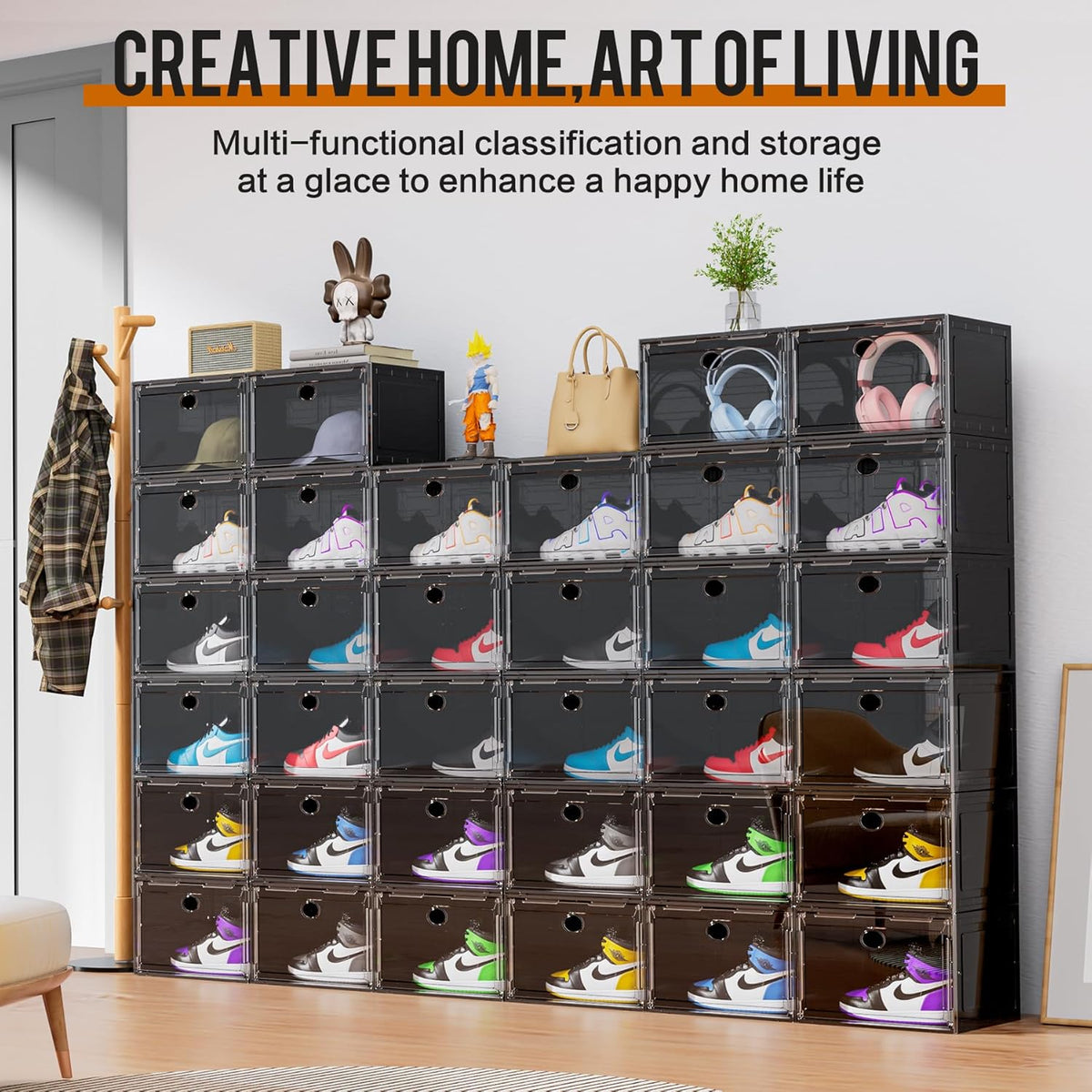 KEFA XL Shoe Storage Box Organizer, 8 Pack Shoe Boxes Clear Plastic Stackable, Sneaker Display Case