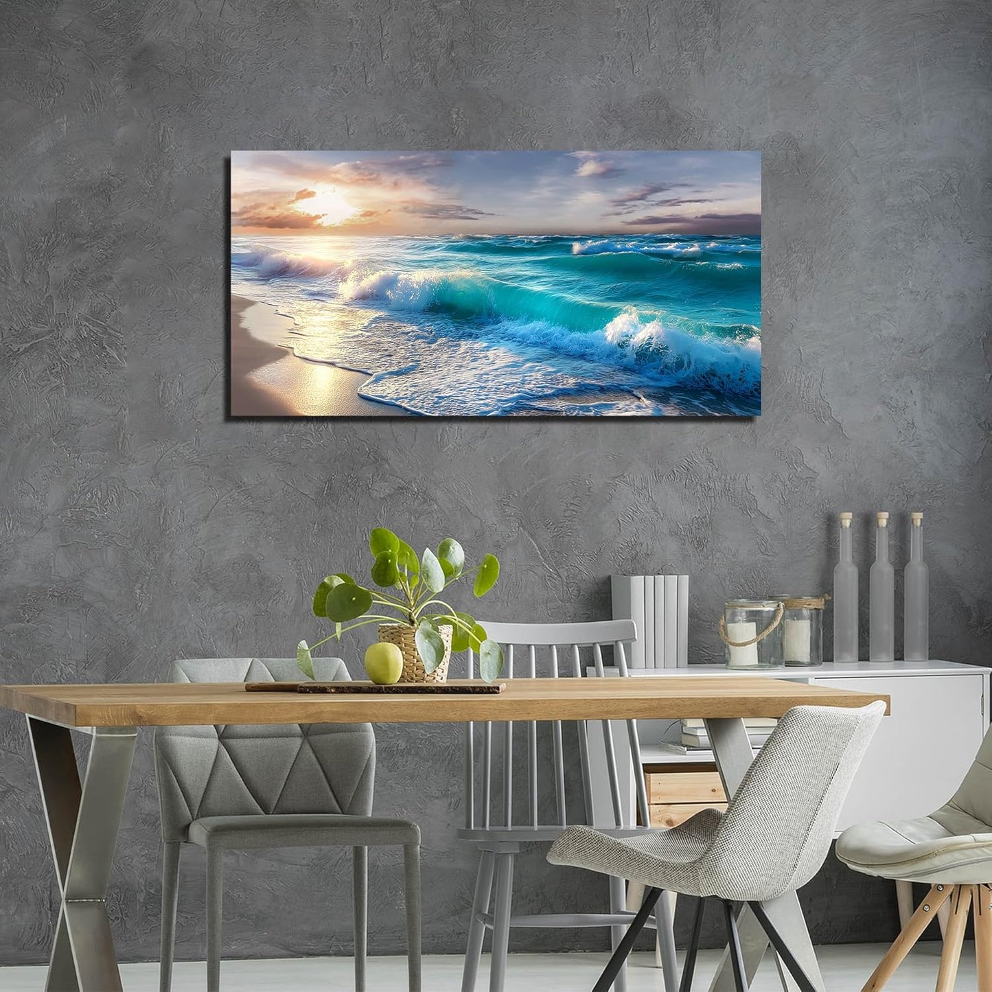 GUGIKA Ocean Wall Art for Living Room, Blue Wave and Large Coastal Beach Canvas Wall-Decor for