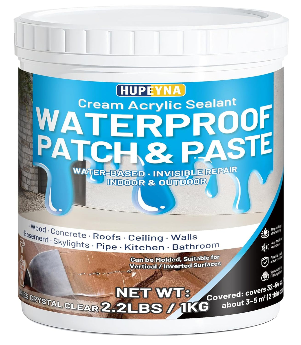 Waterproof Patch & Seal Rubberized Sealant Paste, 2.2lbs Anti-Leakage Clear Waterproof Paste