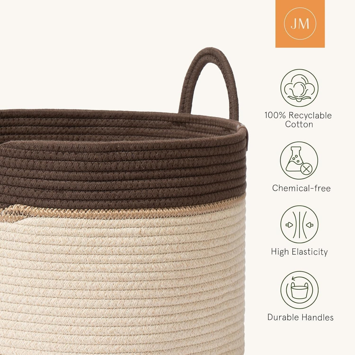 LA JOLIE MUSE Woven Basket Rope Storage Baskets - Tall Cotton Laundry Basket, Blanket, Kids Toy