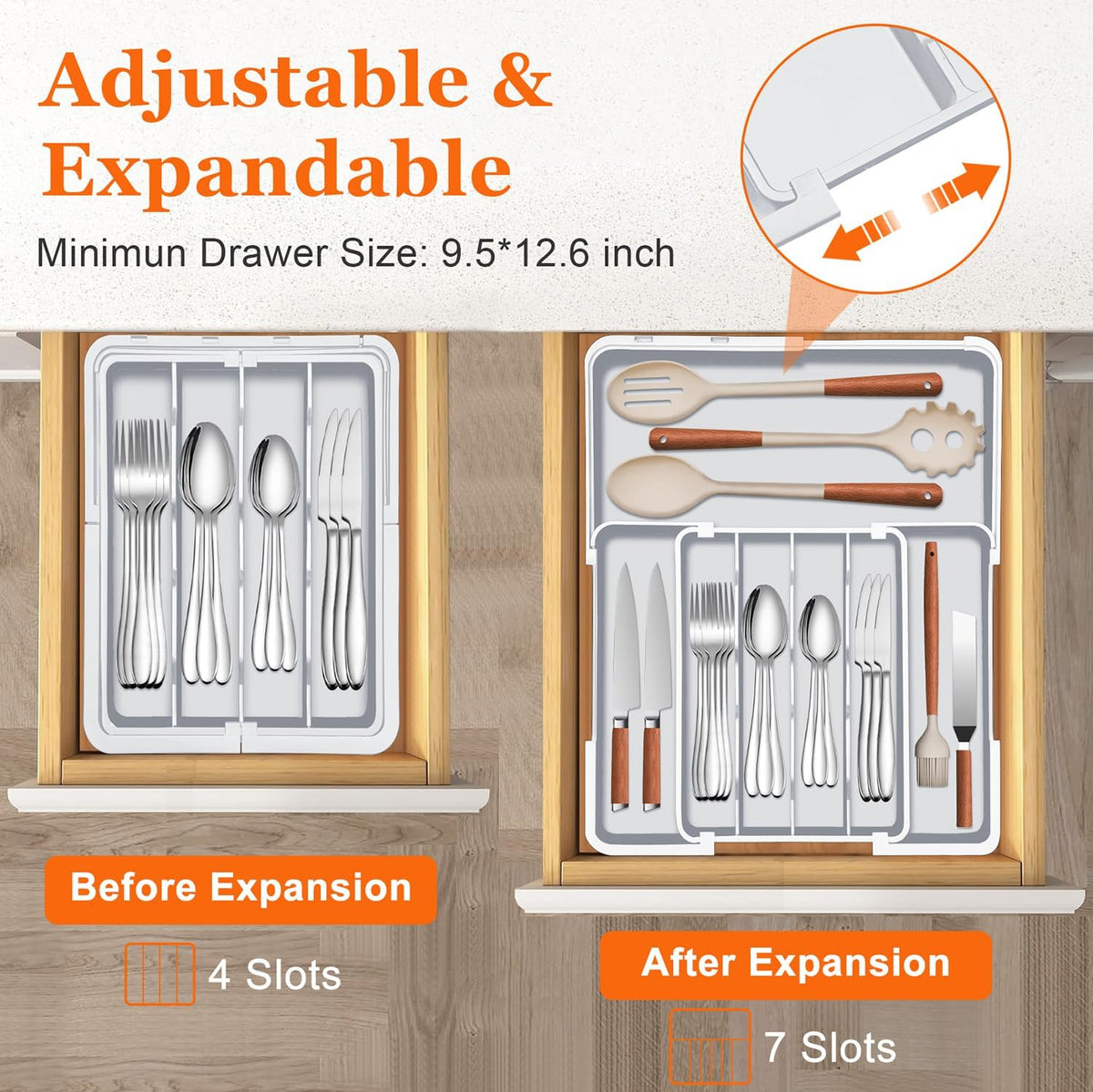 Expandable Silverware Drawer Organizer BPA Free Cutlery Organizer Small Utensil Organizer for