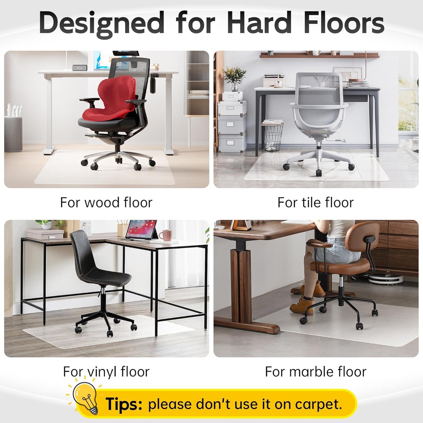 Crystal Clear Chair Mat for Hardwood Floor, 48” x 36” Office Chair Mat for Hard Floors, 1/8” Thick