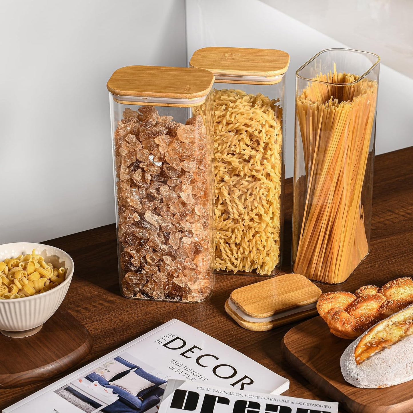 71oz Rectangle Airtight Glass Storage Containers with Bamboo Lids (Set of 4), Square Food Storage