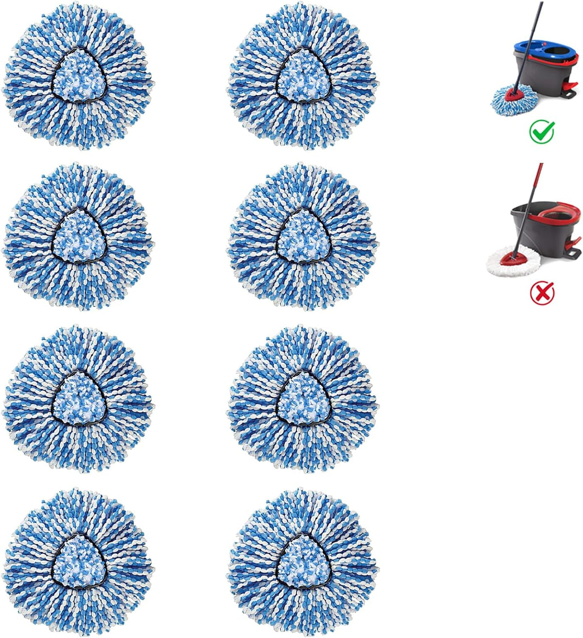 BonusLife 8-Pack Mop Head for O-Ceda RinseClean Spin Mop Refill 2-Tank System Only Easy Cleaning