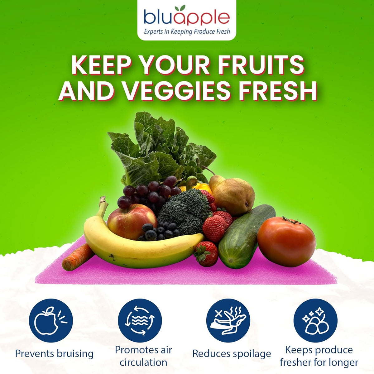 Bluapple FreshMats, Refrigerator Bin Liner, Fridge Drawer Mats, Crisper Life Extender Liner Keeps