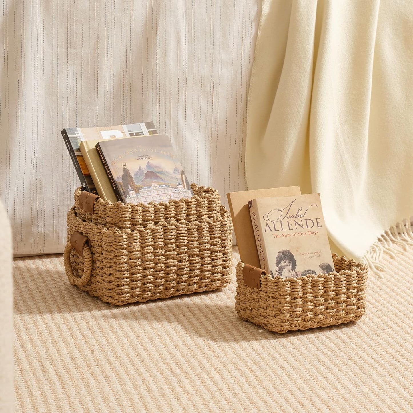 LA JOLIE MUSE Small Wicker Baskets for Organizing, Recycled Paper Rope Storage Basket Container