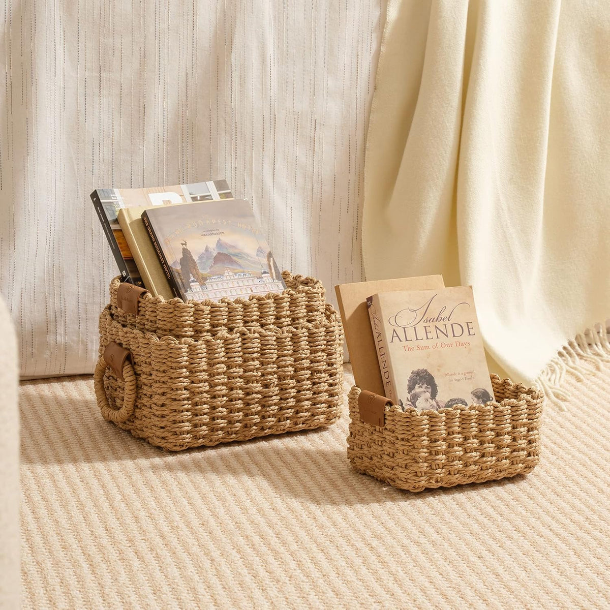 LA JOLIE MUSE Small Wicker Baskets for Organizing, Recycled Paper Rope Storage Basket Container