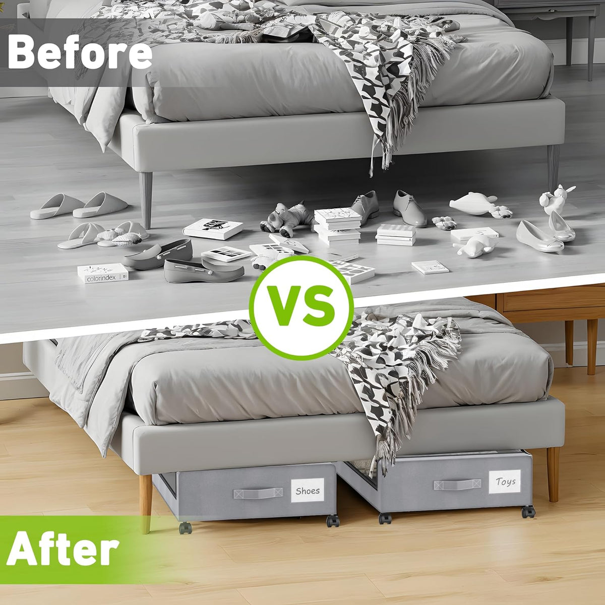 Under Bed Storage with Wheels, 2-Pack Under the Bed Storage Containers with Clear Lids & Label
